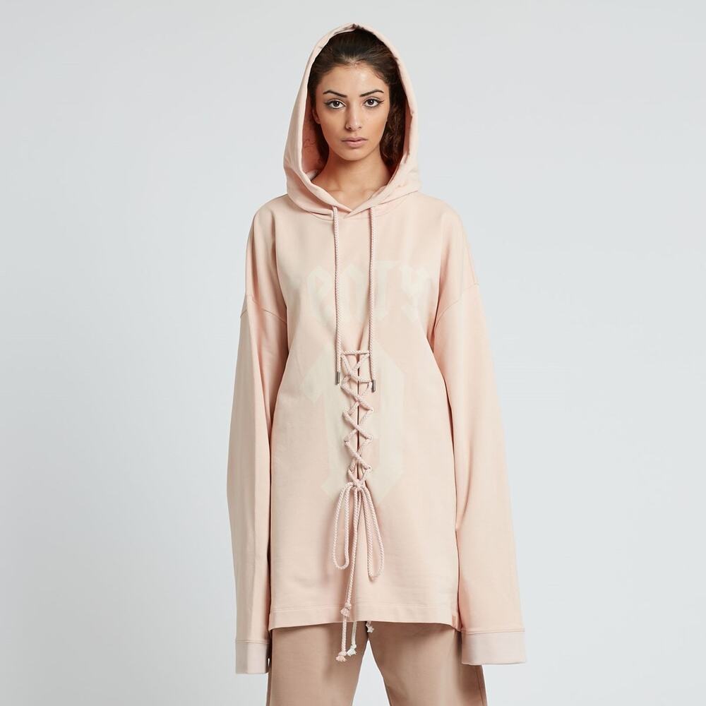FENTY x PUMA REVOLVE Long Sleeve Graphic Lacing Oversize Hoody Cameo Rose XS